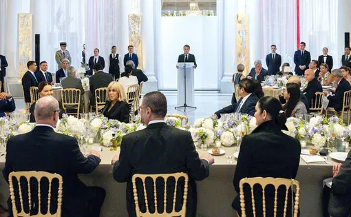 French President Emmanuel Macron speaks during the High-Level inaugural dinner of the UN Ocean Conference (UNOC).