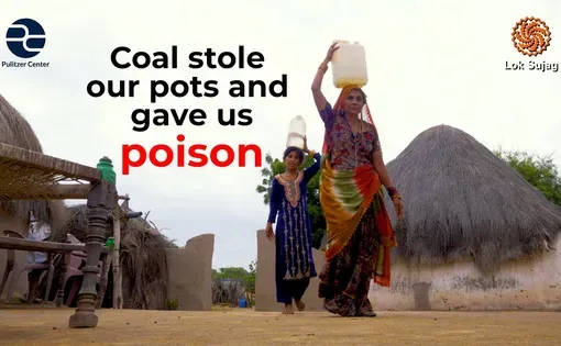 "Coal stole our pots and gave us poison" video thumbnail, photo of women carrying water above their heads