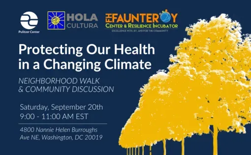 Graphic with event title and yellow trees