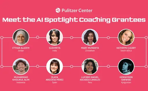 a collection of headshots of the pulitzer center's new ai spotlight coach grantees