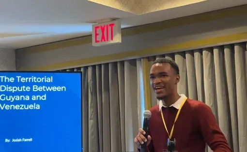 Josiah Farrell presents “The Territorial Dispute Between Guyana and Venezuela at Washington Weekend 2024 for Pulitzer Center Reporting Fellows. Image by Randi Hendricks Washington D.C, October 20, 2024.
