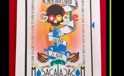 "No al data center" illustration, poster for "Chile: el costo de alimentar la inteligencia artificial" El Hilo podcast episode