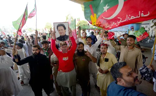 Leaders and members of Tehreek-e-Insaf (PTI) are holding protest rally for release of PTI Founder Imran Khan and his wife Bushra Bibi, on August 5, 2025 in Karachi.