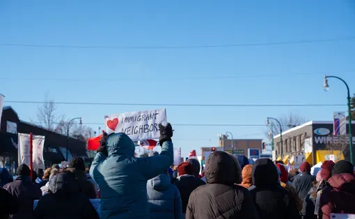 Minneapolis, Minnesota, USA. 20.12.25 Protest Anti ICE and anti Trump, community united
