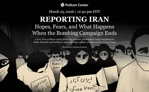 Reporting Iran: Hopes, Fears, and What Comes After the Bombs Stop Falling. an illustration of people holding protest signs