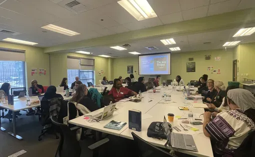 Chicagoland teachers paired in a discussion about The 1619 Project at Truman College. Image by Jaya Mukherjee. 2026.