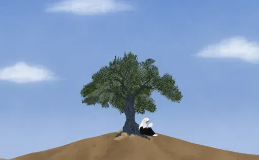 Young girl sitting under a tree