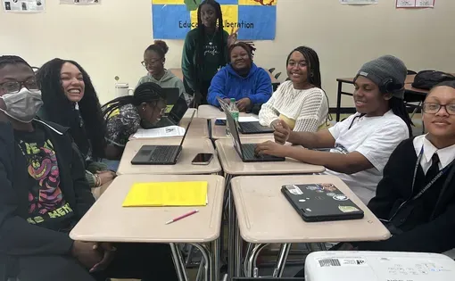 Students in the classroom prepare for virtual journalist visit
