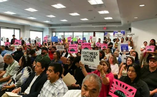 El Paso constituents gather to protest a local tax agreement with Meta’s controversial new data center development at a contentious El Paso City Council Meeting