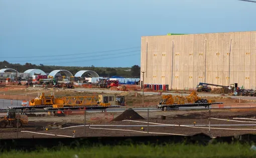The EdgeConneX Cedar Creek Campus located at 8001 Wolf Ln / 6682 FM535 includes three data centers under construction in Cedar Creek on Thursday, June 18, 2026. Leila Saidane for The Texas Tribune