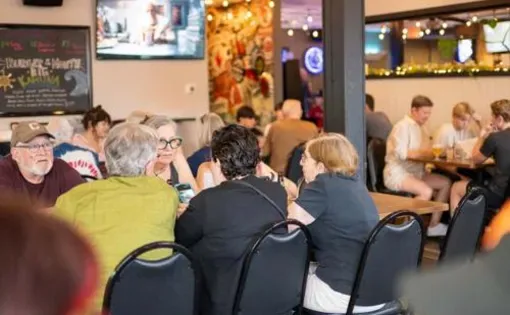 People eat in a restaurant
