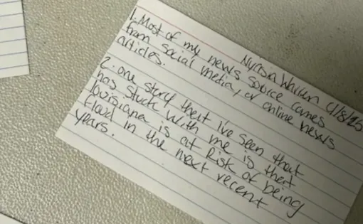 Index card with student reflections