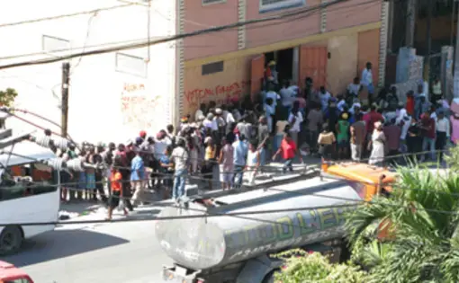 A food distribution queue in Haiti this week