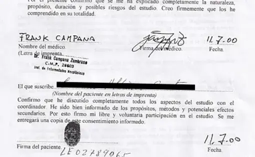 A clinical trial consent form. Image by Kelly Hearn. Peru, 2010.