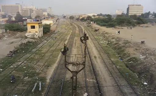 Tracks Under Karachi Port Trust Interchange, Karachi, Pakistan. Image from KCR, by Ivan Sigal. Pakistan, 2014-2017.
