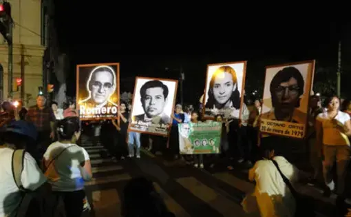 A Monseñor Romero march and vigil celebration, on the 31st anniversary of the assassination of Romero by U.S.-trained paramilitary death squad operatives. Image by Roberto Lovato, El Salvador, 2011.