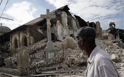 The Church of Sacré-Coeur in Port-au-Prince’s Turgeau neighborhood collapsed during Haiti’s 2010 earthquake. Image by Patrick Farrell. Haiti, 2020.