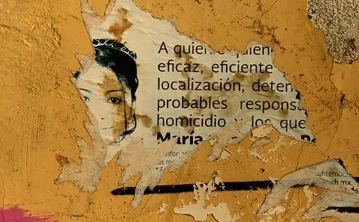 A poster for María Guadalupe Pérez Montes is displayed. Image by Erika Schultz. Mexico, 2020.