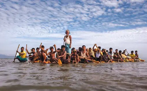 Rohingya fleeing across the Naf River to Bangladesh. The crisis made global headlines in 2015 when boats packed with starving Rohingya were stranded at sea. For weeks, no country would accept them. Image by Patrick Brown/Panos Pictures/UNICEF. Bandladesh, 2017.