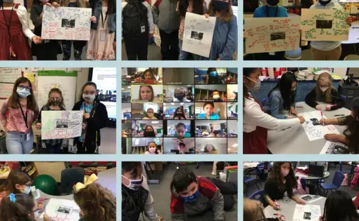 Ivonne Solano's students working on their unit projects and meeting virtually with photojournalist Anita Pouchard Serra. United States, 2020. Media file: untitled_design.png