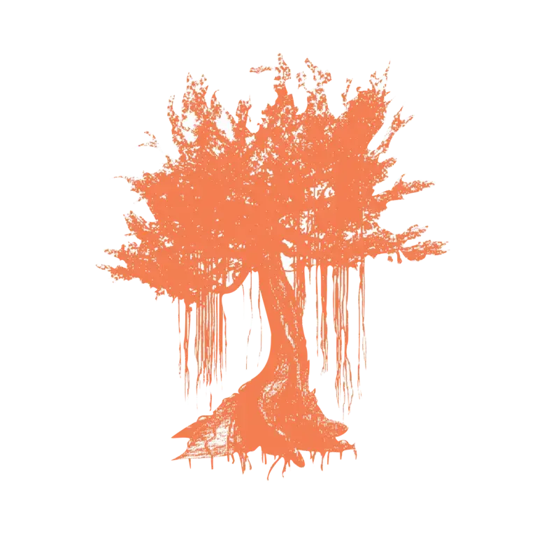 ceiba tree.png an orange halftone illustration of a ceiba tree
