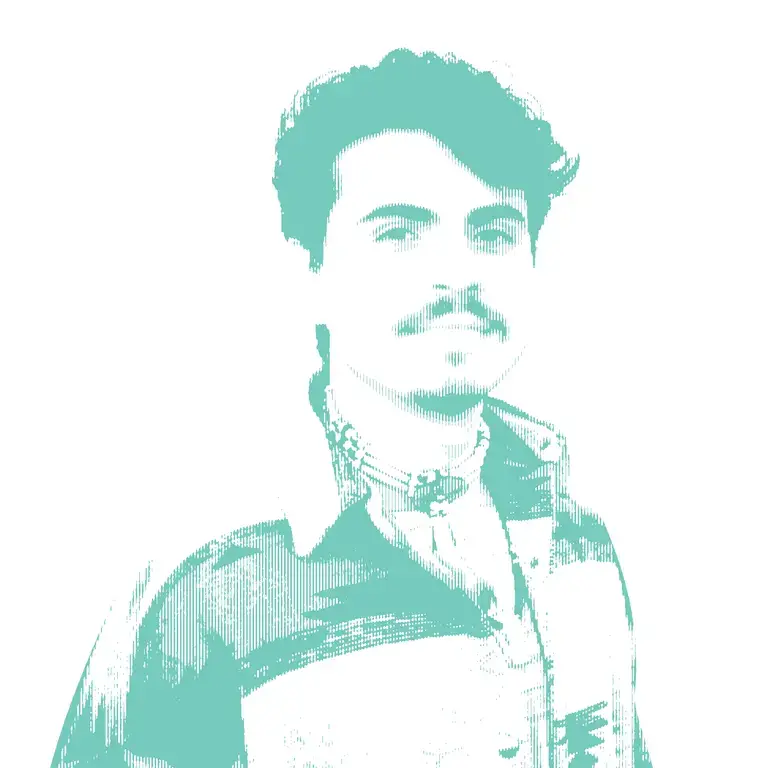 teal halftone illustration of a young indigenous person