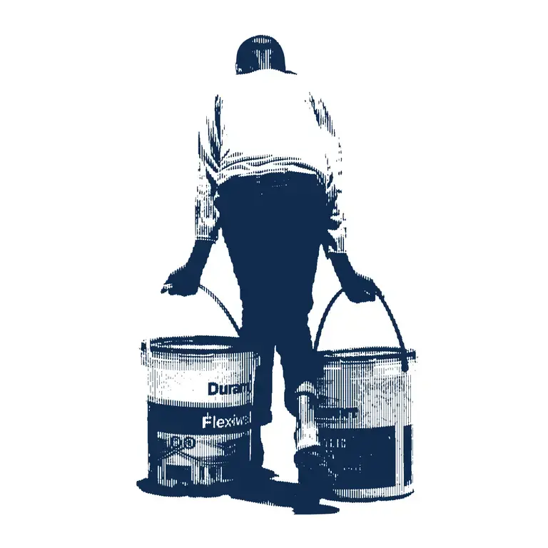 navy halftone illustration of a boy carrying two heavy buckets