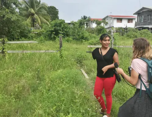 Natasha Houston and reporter. Image by Campbell Rawlins. Guyana, 2017.