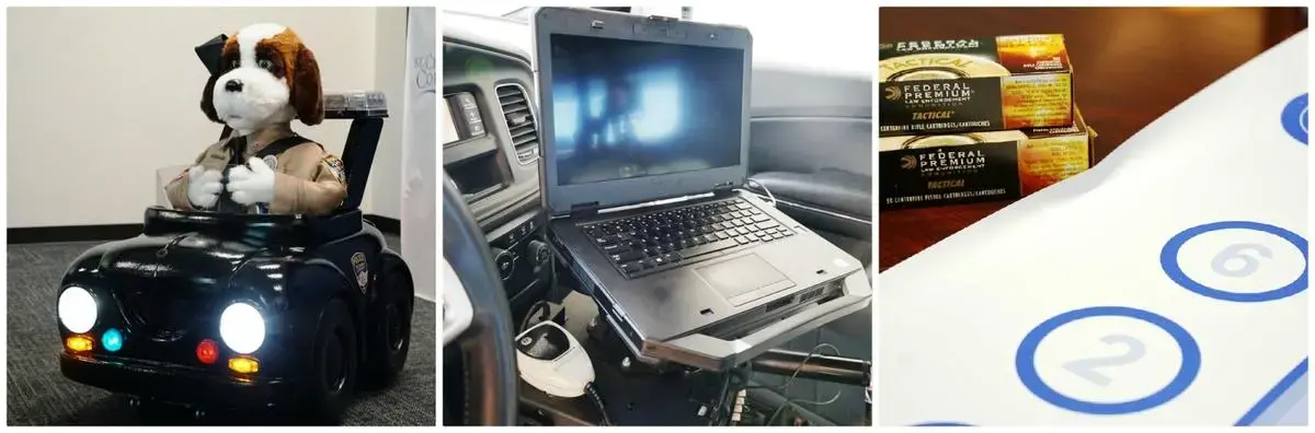The St. Charles County Police Department has used equitable sharing funds to purchase a robot police dog, new computers for its patrol cars, and bullets and targets for the firing range. Image by Rachel Lippmann. USA, 2019.