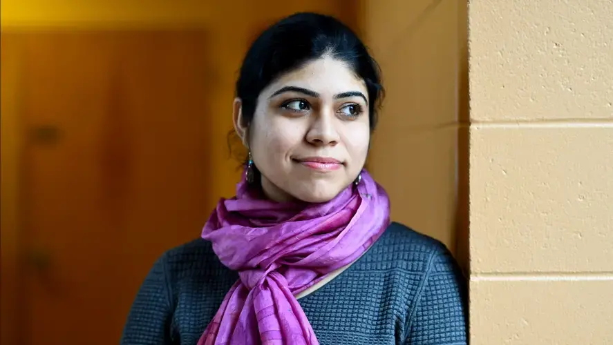 Jaspreet Mahal, a researcher at Brandeis. She is a Sikh, a member of a minority religion in India that does not recognize caste, but her husband, a doctoral student at University of Massachusetts in Boston, is a member of the Dalit community. Image by Meredith Nierman/WGBH News. United States, 2019.