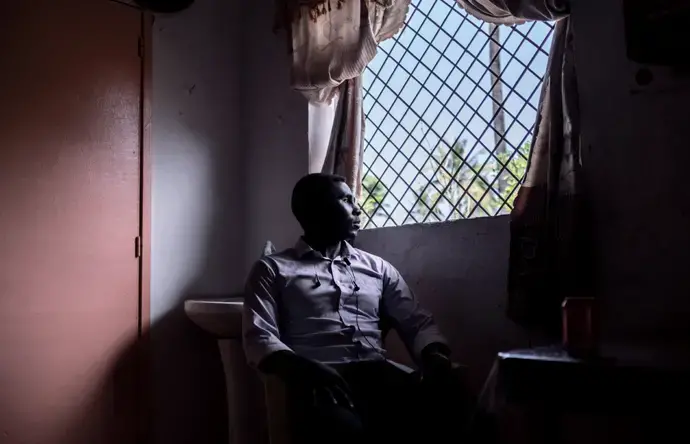 Onzardine Attoumane at a café on the outskirts of Domoni, on Anjouan. Image by Tommy Trenchard. Comoros, 2019.