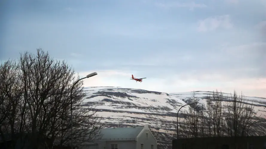 The Twin Otter aircraft above the Akureyri airport. Image by Ari Daniel. Iceland, 2018.