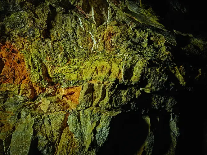 Uranium ore in the abandoned Hummer Mine, Paradox Valley, Colorado (detail). Image by Balazs Gardi. United States, 2017.