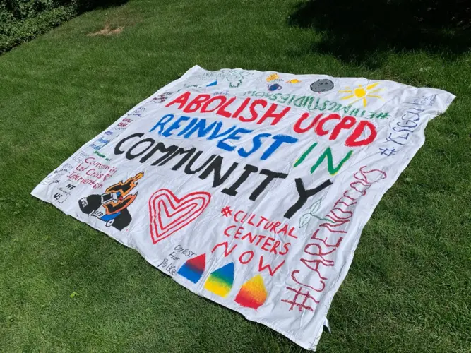 A #CareNotCops banner. Image courtesy of #CareNotCops. United States, 2020.