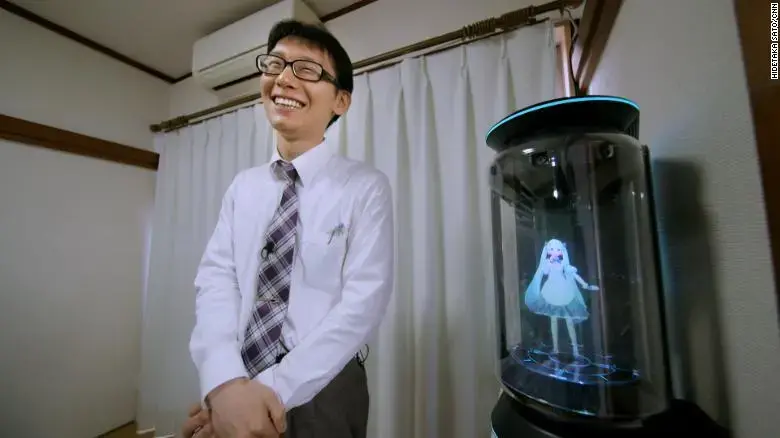 Kondo smiles next to his new bride Hatsune Miku. Image by Emiko Jozuka. Japan, 2018.