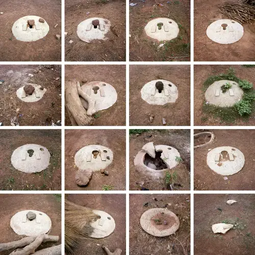 Unused concrete slabs, meant to be the base of latrines from a 2008 project, photographed 2013–2014, Wantugu, Northern Region, Ghana. Images by Peter DiCampo. Ghana, 2013-2014.