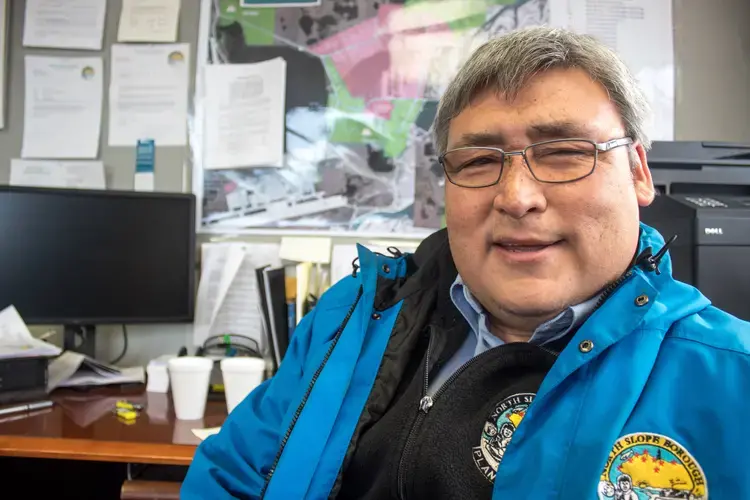 Gordon Brower, grew up hunting whales from camps on the sea ice near Utqiagvik, Alaska. In his youth it was normal for the ice to stick around well into the summer and build up from year to year. Image by Amy Martin. Alaska, 2018.