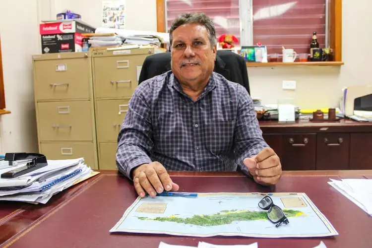 Vieques Mayor Victor Emric says he has little power over the terms of development and tourism on the small island. Image by Kari Lydersen. Puerto Rico, 2019.