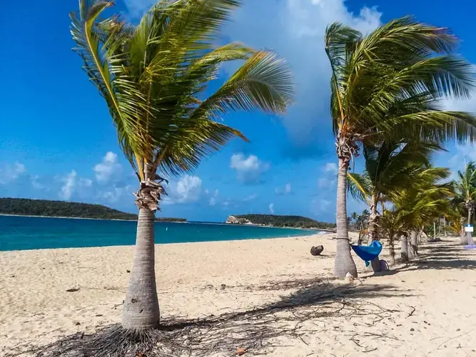 A beach in Esperanza. Image by Kari Lydersen. Puerto Rico, 2019.