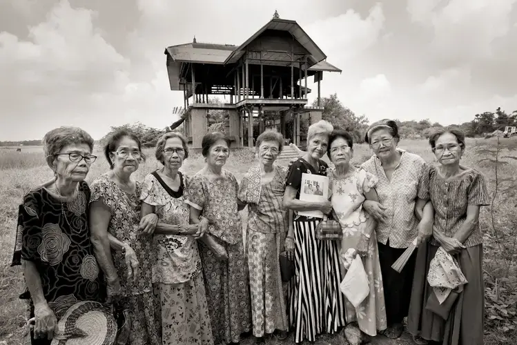 The Malaya Lolas are a group of women who were sexually assaulted as children by Japanese soldiers in Pampanga province in the Philippines during World War II. Left to right are Belen Alarcon Culala, Catalina Yarbut Manio, Lydia Alonzo Sanchez, Francia Aga Buco, Pilar Quilantang Galang, Isabelita Vinuya, Maria Lalu Quilantang, Candelaria Soliman and Emilia dela Cruz Mangilit. Image by Cheryl Diaz Meyer. Philippines, 2019.