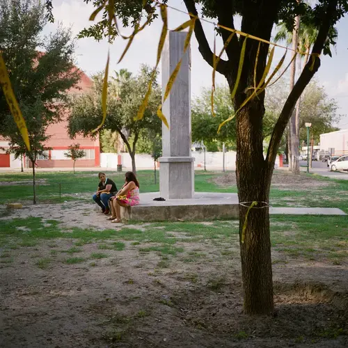 A memorial for those kidnapped is seen in Plaza Palabra. Image by by Christopher Lee. Mexico, 2020.