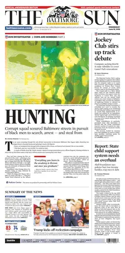 'Cops and Robbers' was featured on the front page of The Baltimore Sun. Image courtesy of the Baltimore Sun. United States, 2019.