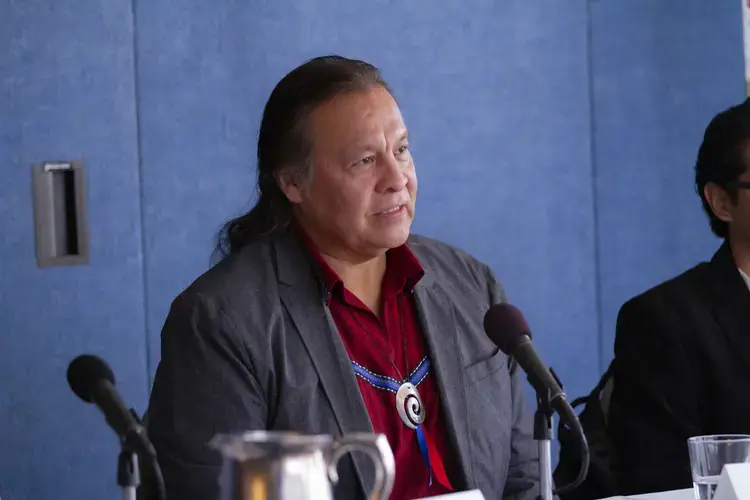 Tiokasin Ghosthorse during the Religion and the Environment panel at the Beyond Religion Conference. Image by Jin Ding. Washington, D.C., 2019.