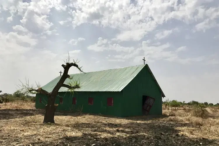 The church in Leer, South Sudan. The town was declared under famine in February and has been abandoned. Image by Jane Ferguson. South Sudan, 2017.