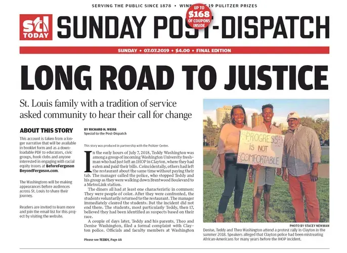 Before Ferguson Beyond Ferguson was featured on the front page of The St. Louis Post-Dispatch. Image courtesy the St. Louis Post-Dispatch. United States, 2019.