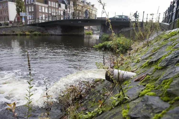 Rain water drains into a canal in Amsterdam. Image by Chris Granger. Netherlands, 2019.