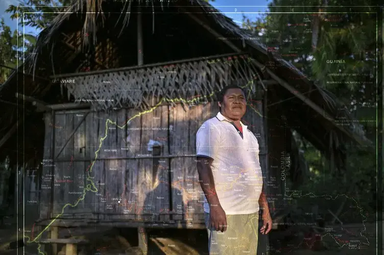 Rubén Darío Ardila Montalvo is the captain of the Timbó community. He has reported that his territory is in danger due to a mining permit granted for 30 years for the exploitation of coltan or 'black lands'. Image by Luis Ángel. Colombia, 2019.