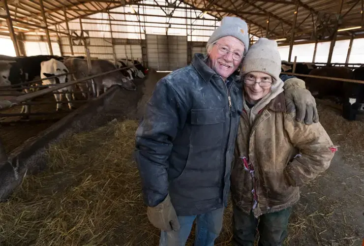 Chuck and Sue Spaulding have partnered with their daughter and her husband to run S & S Dairy. Image by Mark Hoffman/The Milwaukee Journal Sentinel. USA, 2019.