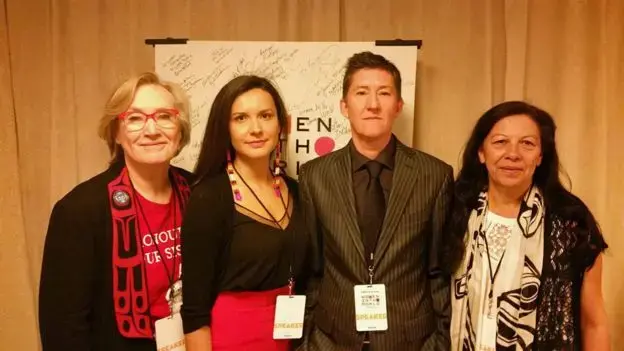 Canadian Minister Carolyn Bennett (far left) and Lorimer Shenher (centre right) with relatives of Pickton's victims. Image courtesy of Lorimer Shenher.