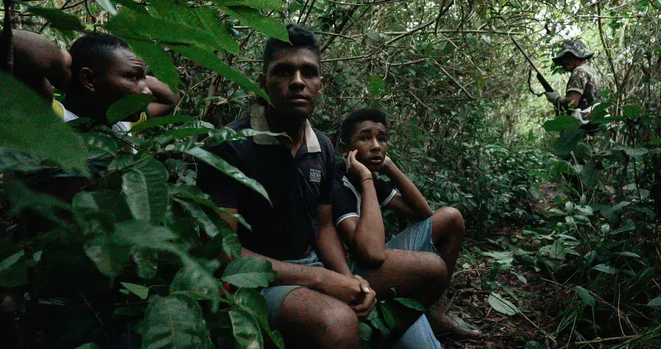 The Guajajara find three boys, who confess to cutting virgin timber for charcoal. Image by Sam Eaton. Brazil, 2018.